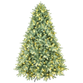 Artificial 4ft Blue Green Tint Christmas Tree With 592 PE PVC Mixed Branch Tips, 150L Warm White Led, Memory Wire Iron Wire, Hinged Premium & Fol (Color: green)
