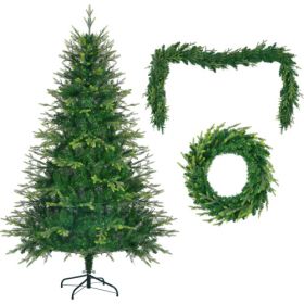 6FT Pre-Lit Aspen Fir Artificial Christmas Tree With Wreath & Garland,Grass Green Xmas Tree With 380 Multi-Color LED Lights, 11 Lighting Modes, 8 (Color: green)