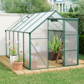 6X10FT Polycarbonate Greenhouse Raised Base And Anchor Aluminum Heavy Duty Walk-in Greenhouses For Outdoor Backyard In All Season (Color: green)