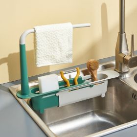 1pc Telescopic Sink Sponges Storage Rack; Adjustable Soap Sponge Organizer For Kitchen Sponge And Soap; Expandable Storage Drain Basket With Dish (Color: green)